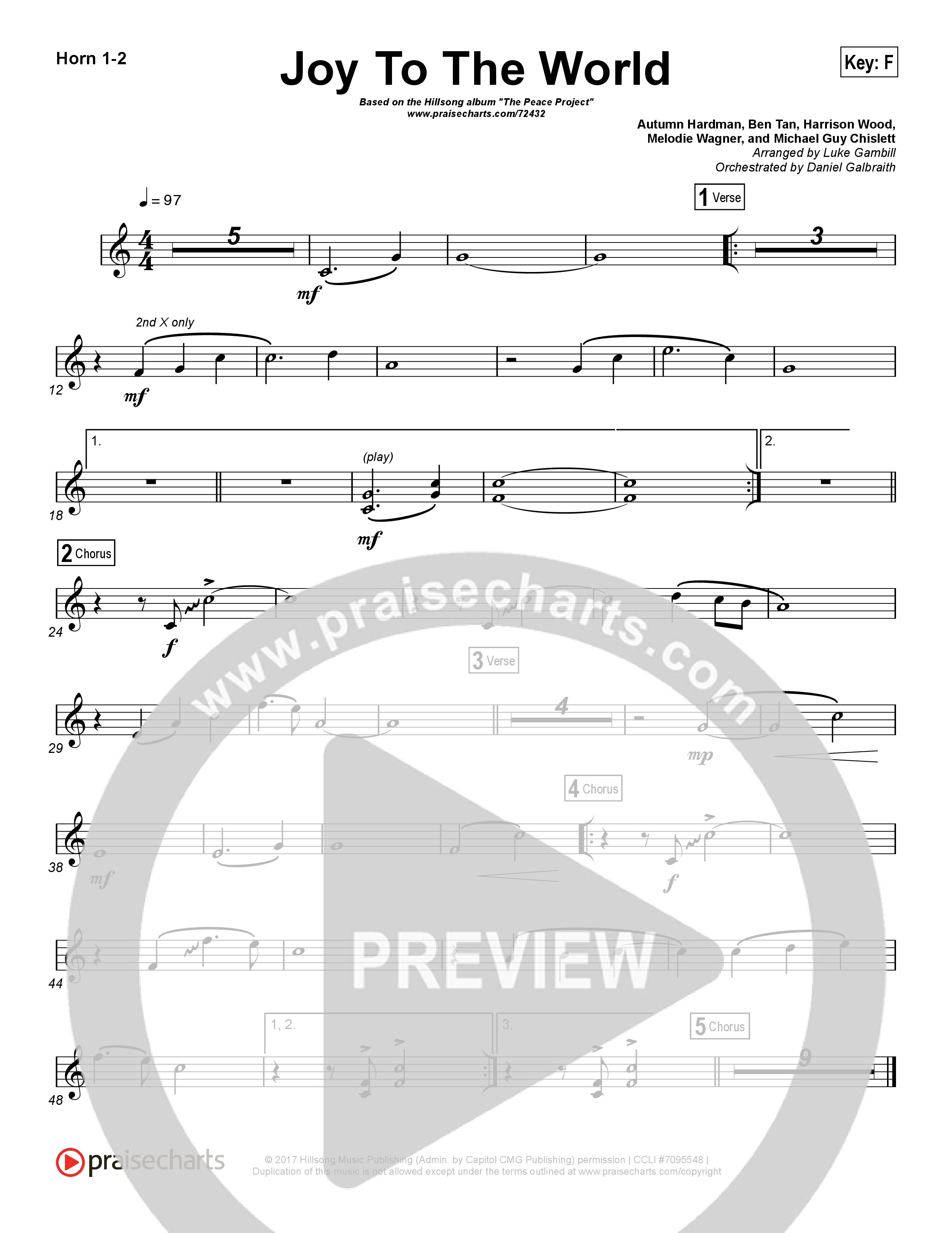 Joy To The World (Choral Anthem SATB) French Horn 1/2 (Hillsong Worship / Arr. Luke Gambill)