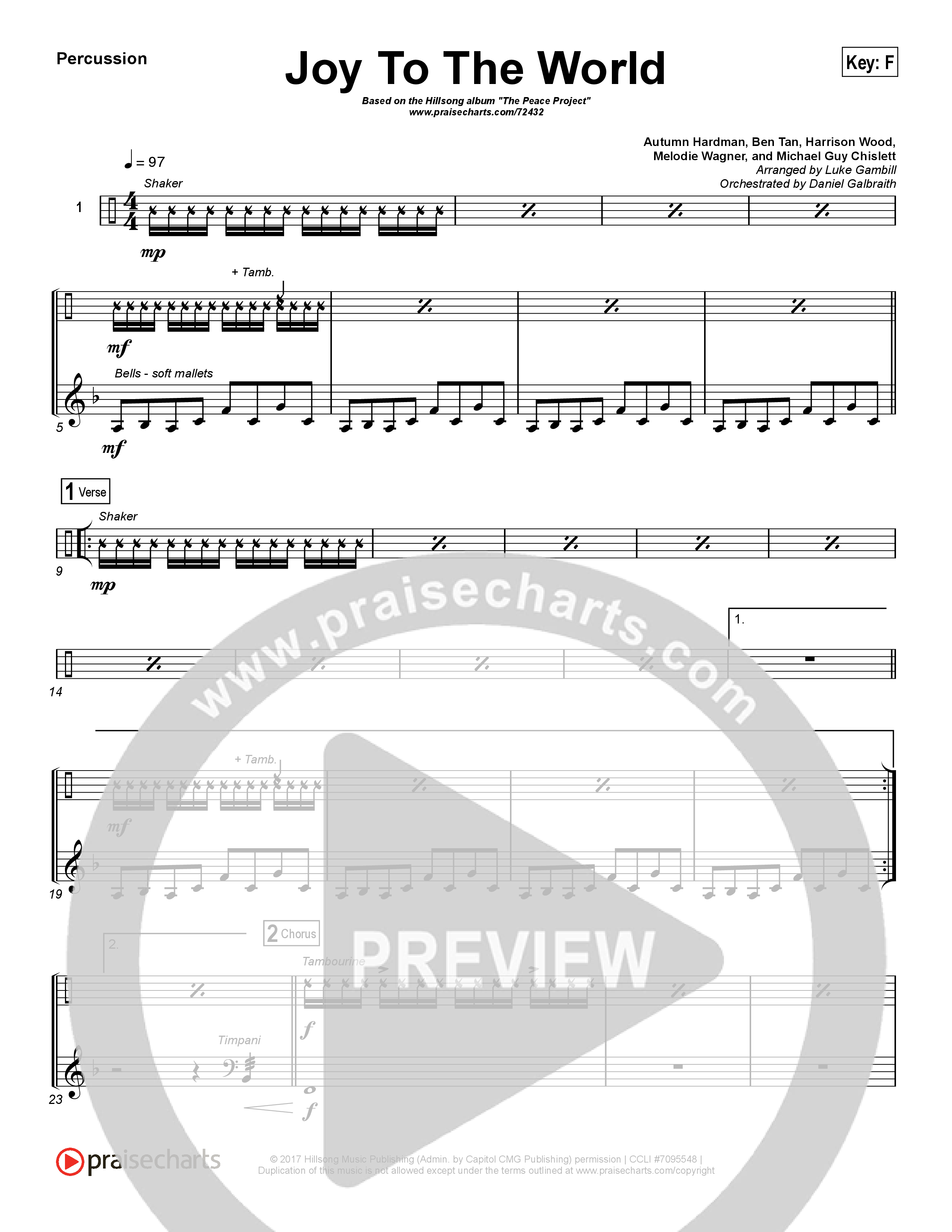 Joy To The World (Choral Anthem SATB) Percussion (Hillsong Worship / Arr. Luke Gambill)