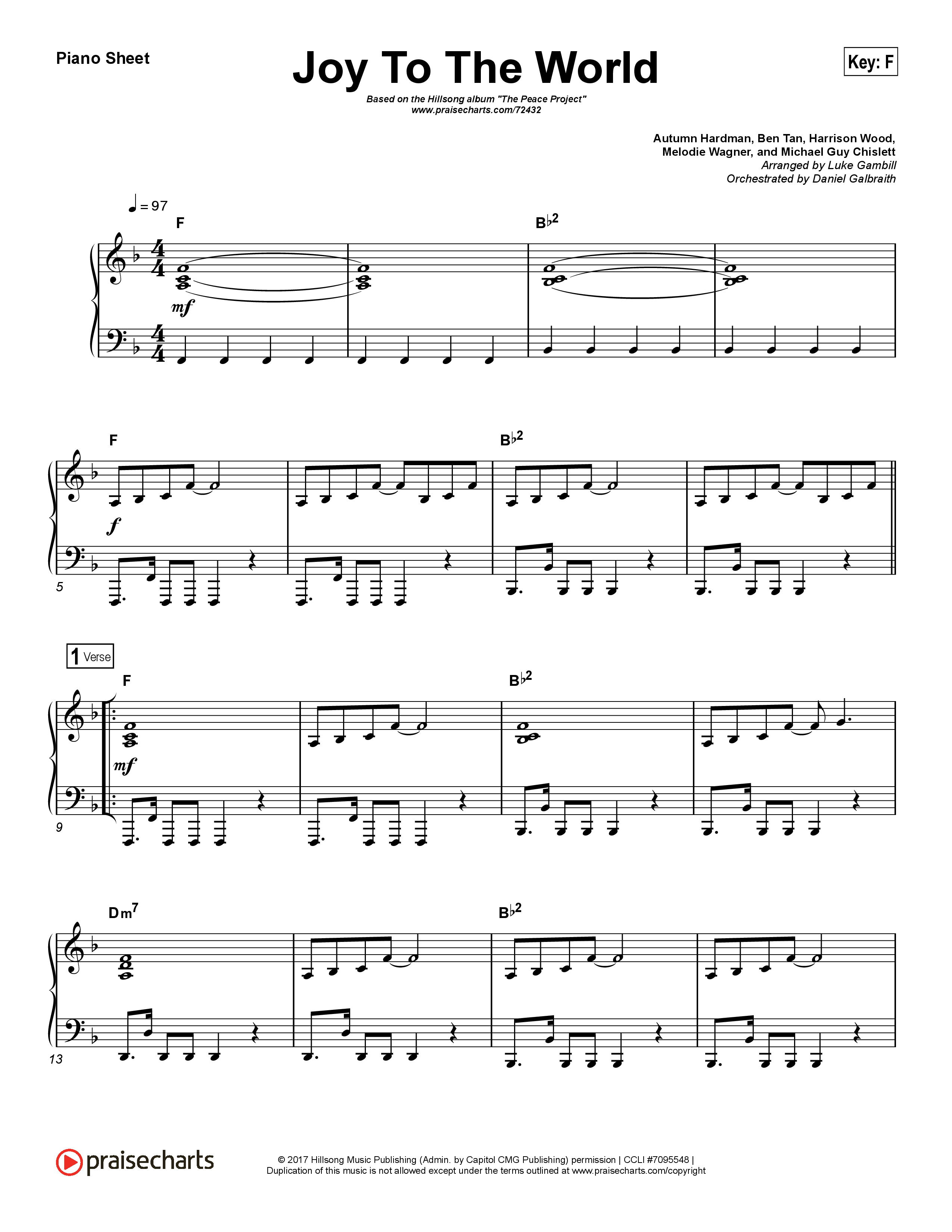 Joy To The World (Choral Anthem SATB) Piano Sheet (Hillsong Worship / Arr. Luke Gambill)