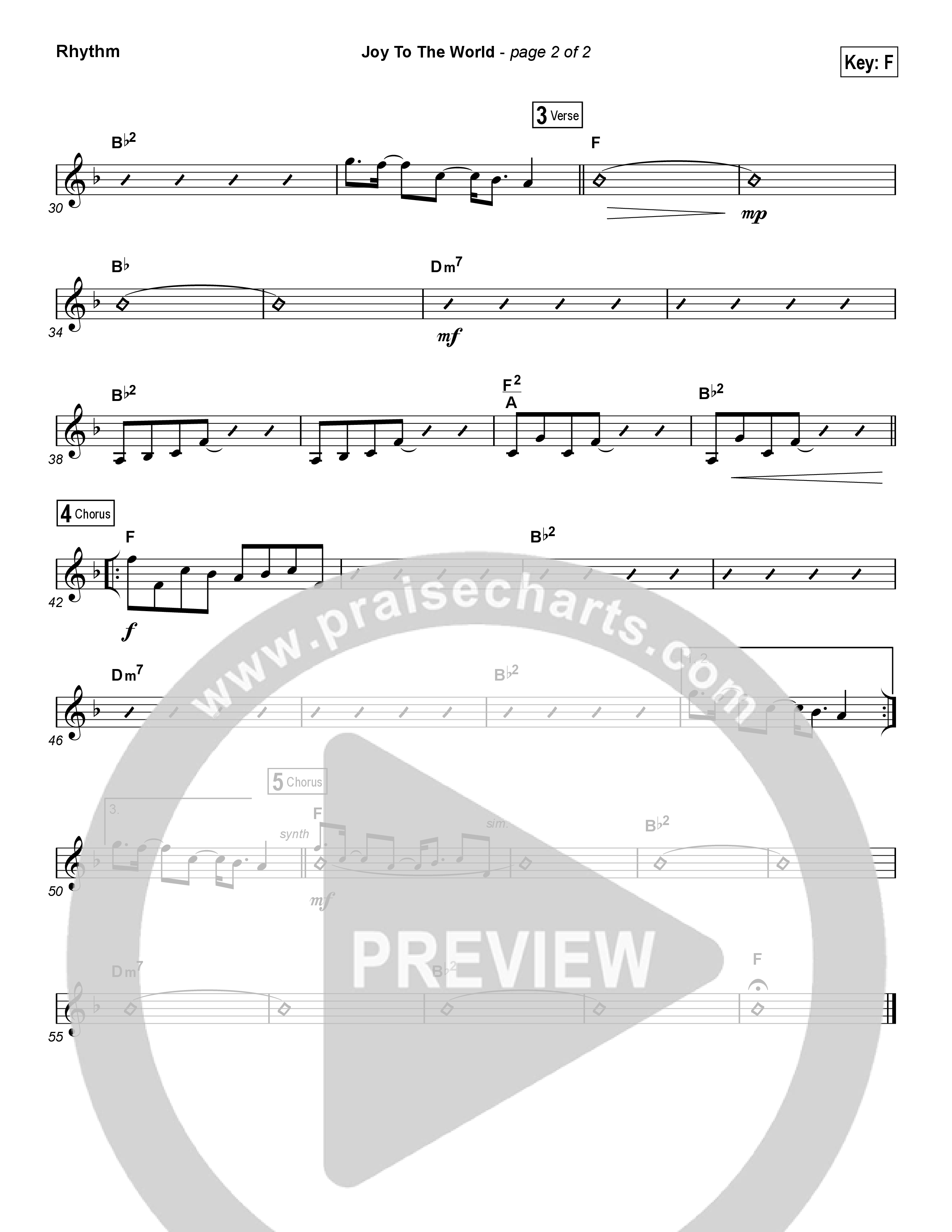 Joy To The World (Choral Anthem SATB) Rhythm Chart (Hillsong Worship / Arr. Luke Gambill)