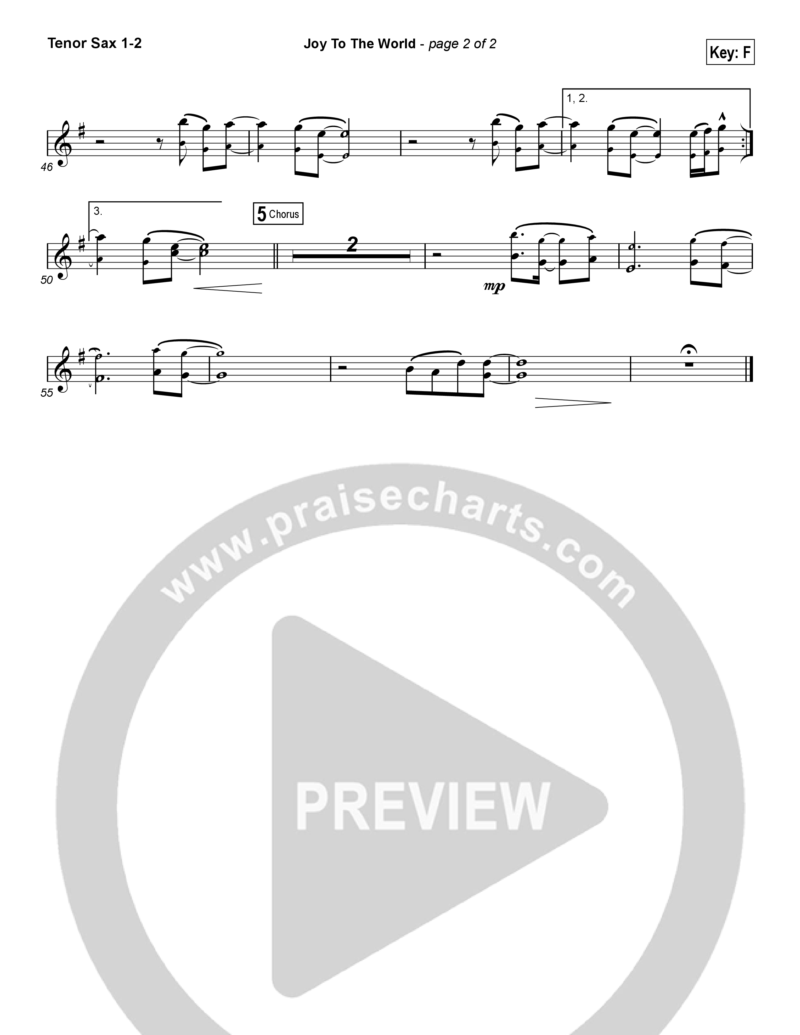 Joy To The World (Choral Anthem SATB) Tenor Sax 1/2 (Hillsong Worship / Arr. Luke Gambill)