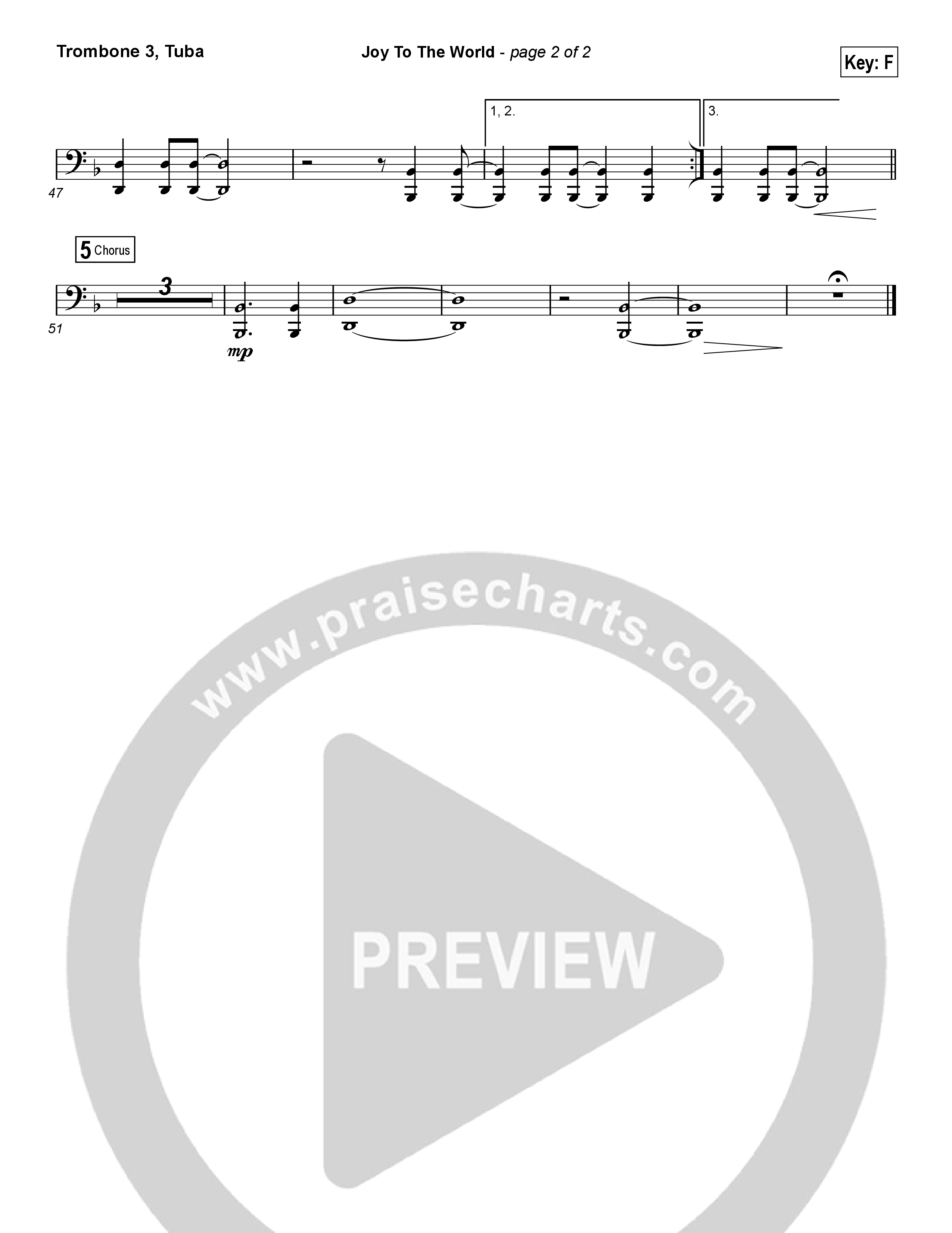 Joy To The World (Choral Anthem SATB) Trombone 3/Tuba (Hillsong Worship / Arr. Luke Gambill)