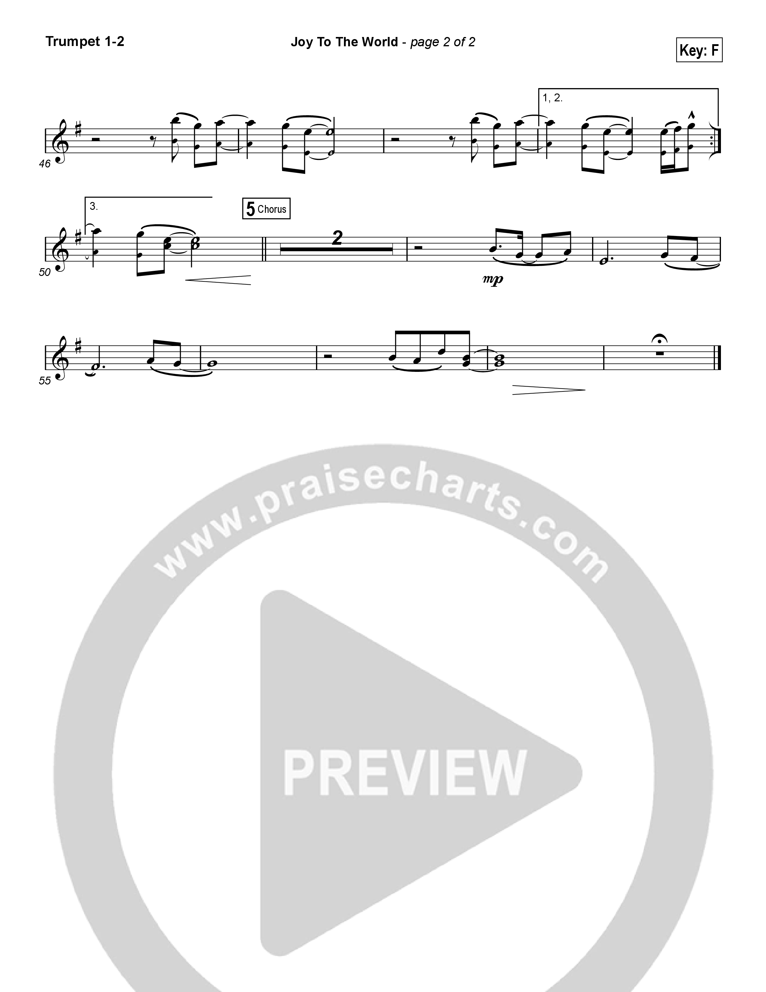 Joy To The World (Choral Anthem SATB) Trumpet 1,2 (Hillsong Worship / Arr. Luke Gambill)