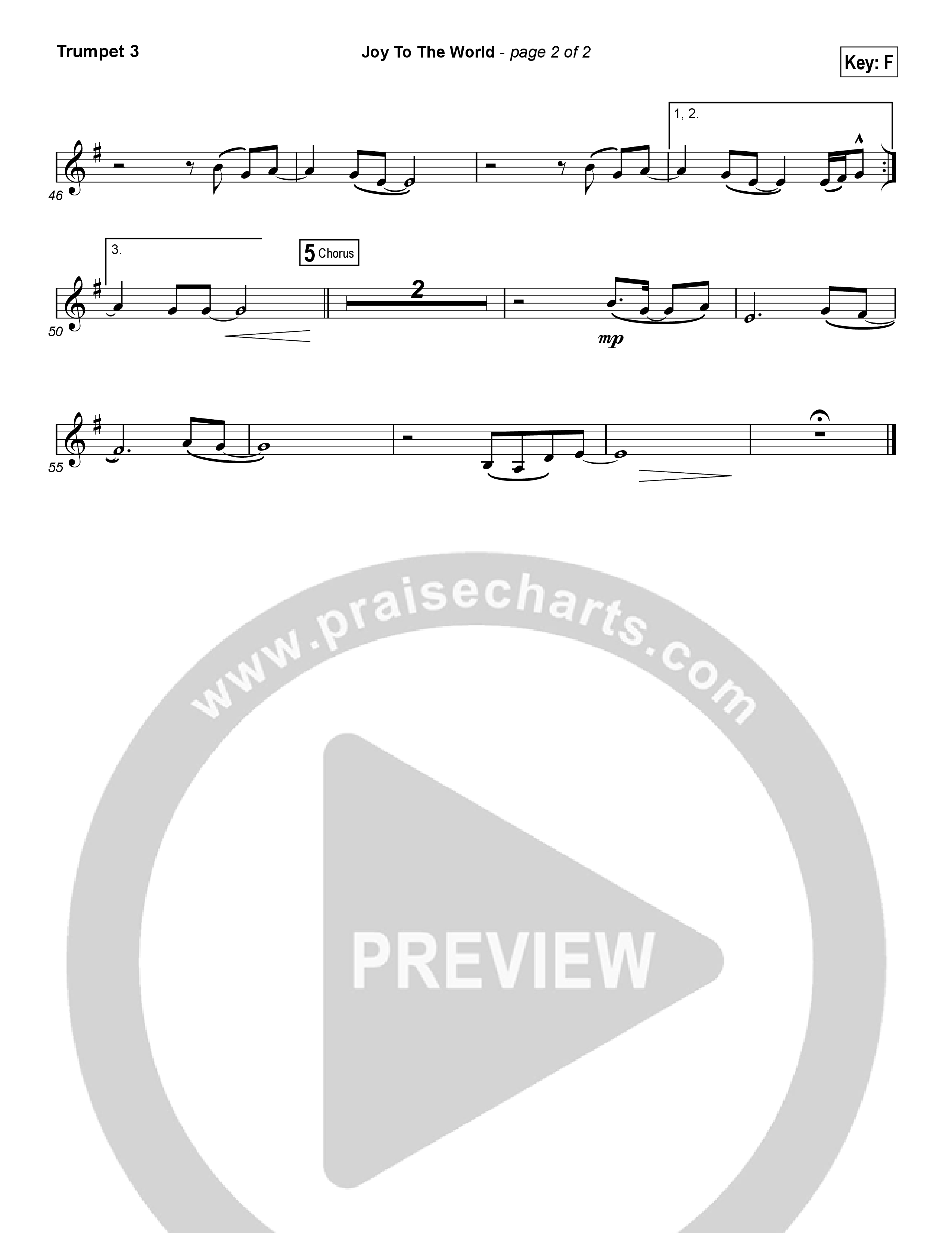 Joy To The World (Choral Anthem SATB) Trumpet 3 (Hillsong Worship / Arr. Luke Gambill)