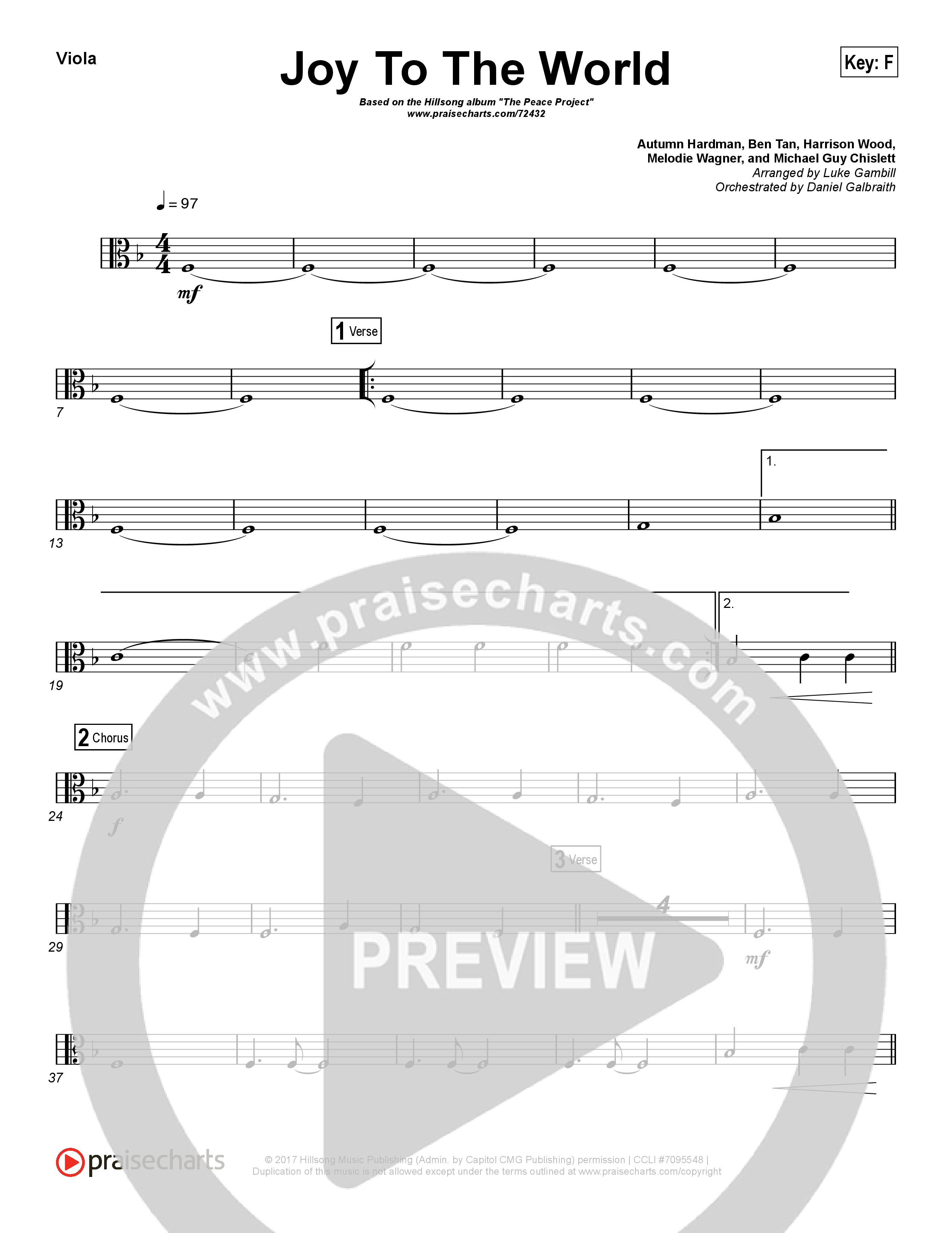 Joy To The World (Choral Anthem SATB) Viola (Hillsong Worship / Arr. Luke Gambill)
