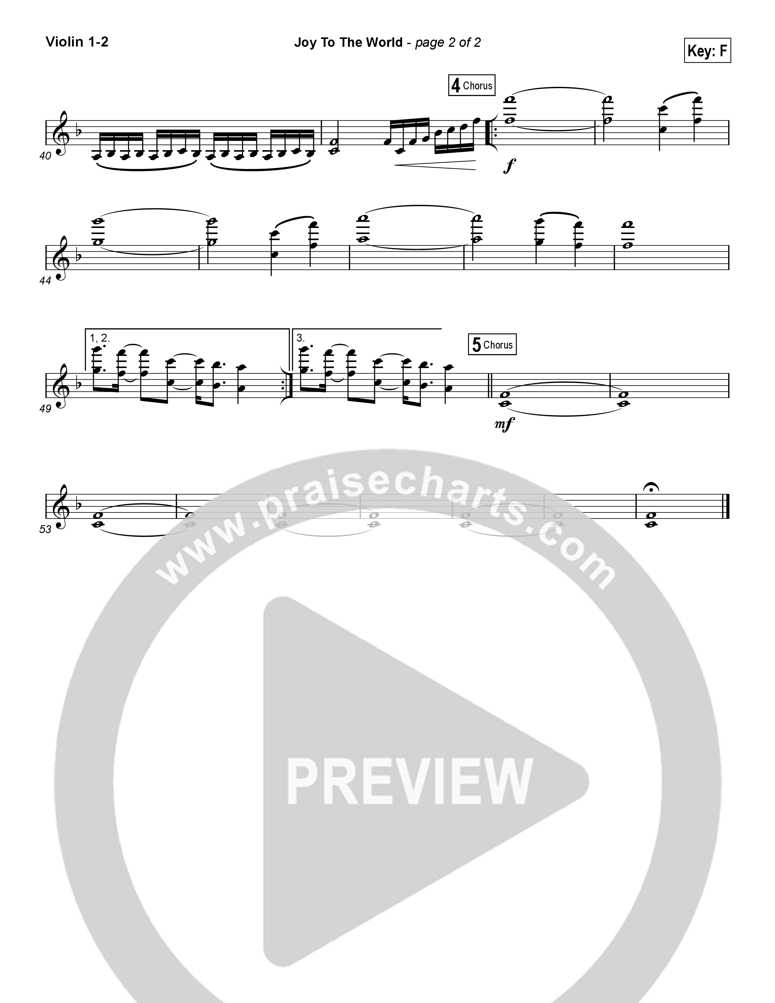 Joy To The World (Choral Anthem SATB) Violin 1/2 (Hillsong Worship / Arr. Luke Gambill)