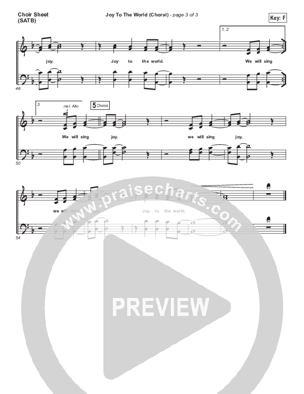 Joy To The World (Choral Anthem SATB) Choir Vocals (SATB) (Hillsong Worship / Arr. Luke Gambill)