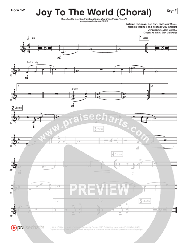 Joy To The World (Choral Anthem SATB) French Horn 1/2 (Hillsong Worship / Arr. Luke Gambill)