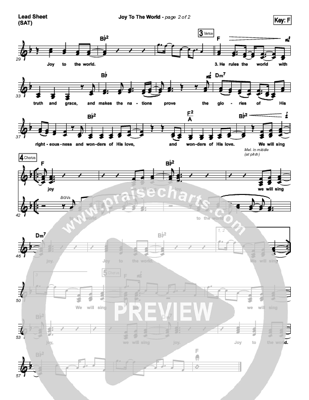 Joy To The World (Choral Anthem SATB) Lead Sheet (SAT) (Hillsong Worship / Arr. Luke Gambill)
