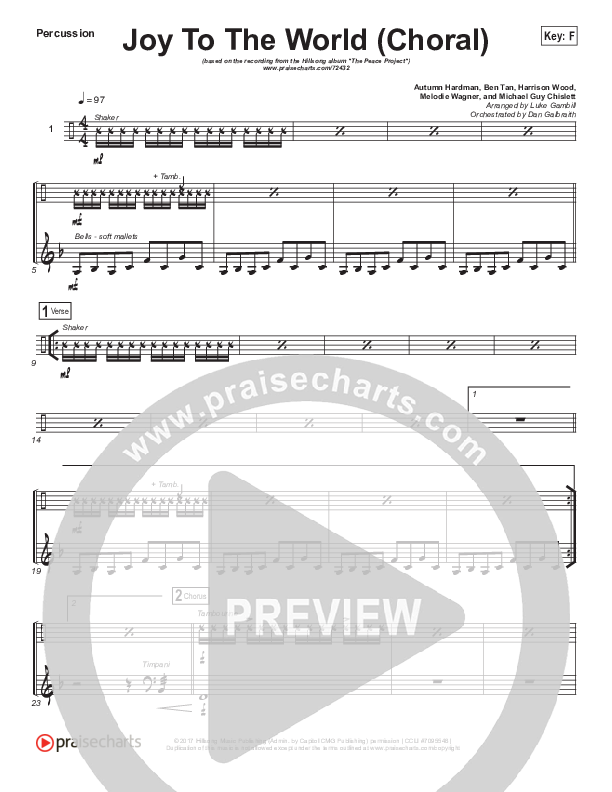 Joy To The World (Choral Anthem SATB) Percussion (Hillsong Worship / Arr. Luke Gambill)