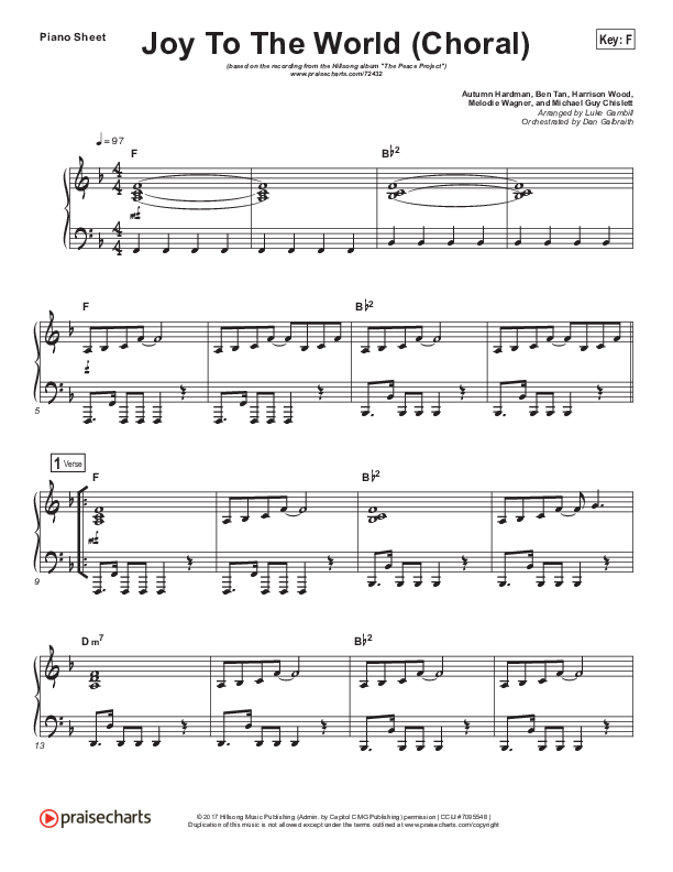 Joy To The World (Choral Anthem SATB) Piano Sheet (Hillsong Worship / Arr. Luke Gambill)