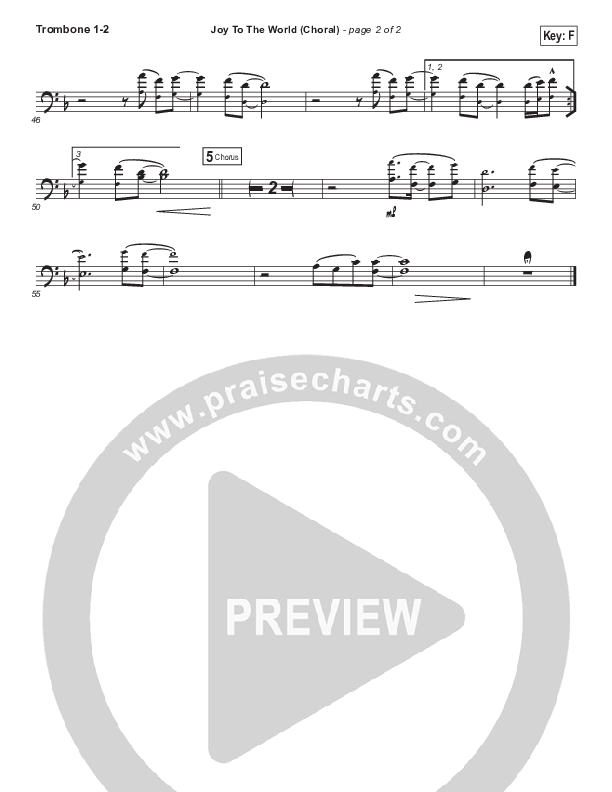Joy To The World (Choral Anthem SATB) Trombone 1/2 (Hillsong Worship / Arr. Luke Gambill)