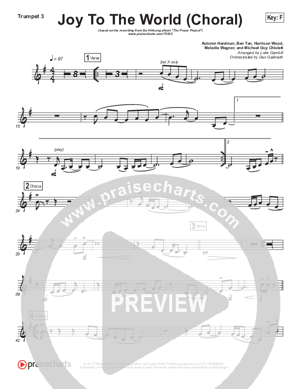 Joy To The World (Choral Anthem SATB) Trumpet 3 (Hillsong Worship / Arr. Luke Gambill)