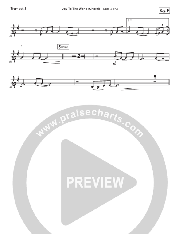 Joy To The World (Choral Anthem SATB) Trumpet 3 (Hillsong Worship / Arr. Luke Gambill)