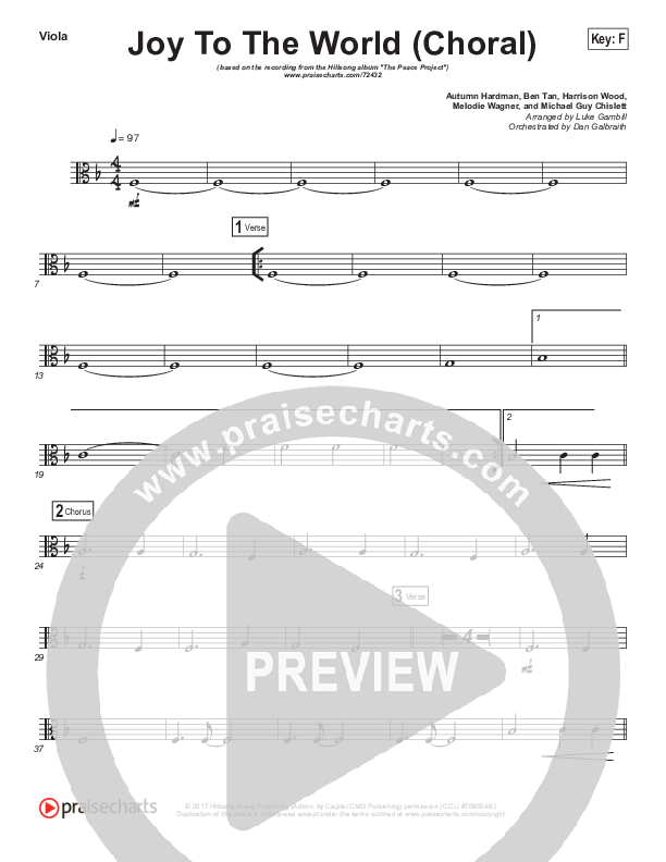 Joy To The World (Choral Anthem SATB) Viola (Hillsong Worship / Arr. Luke Gambill)