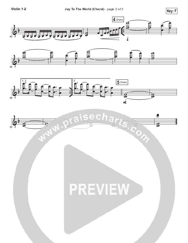 Joy To The World (Choral Anthem SATB) Violin 1/2 (Hillsong Worship / Arr. Luke Gambill)