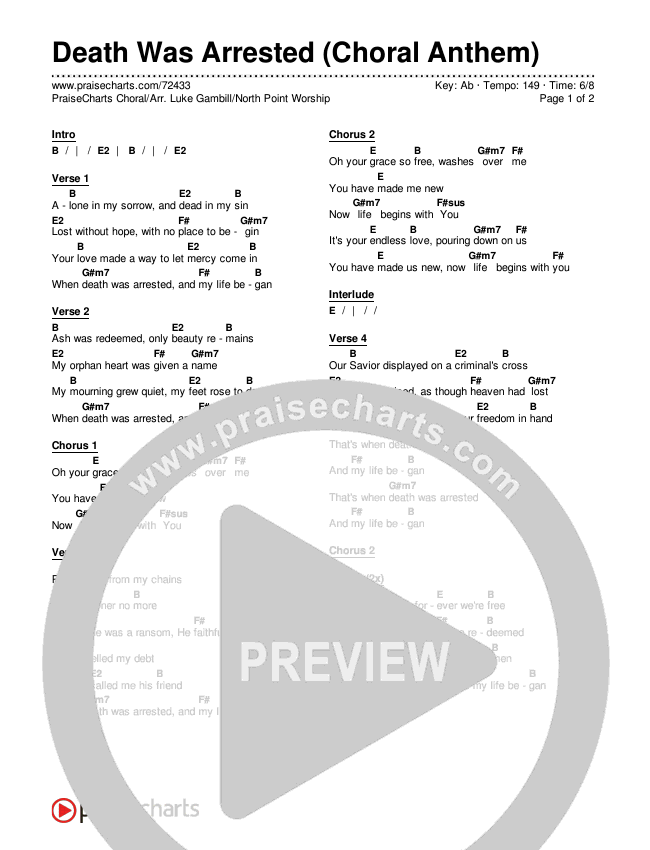 Death Was Arrested (Choral Anthem SATB) Chords & Lyrics (North Point Worship / Arr. Luke Gambill)