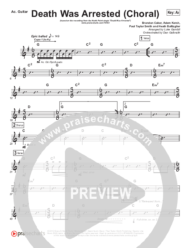 Death Was Arrested (Choral Anthem SATB) Acoustic Guitar (North Point Worship / Arr. Luke Gambill)