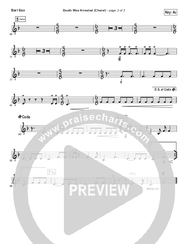 Death Was Arrested (Choral Anthem SATB) Bari Sax (North Point Worship / Arr. Luke Gambill)