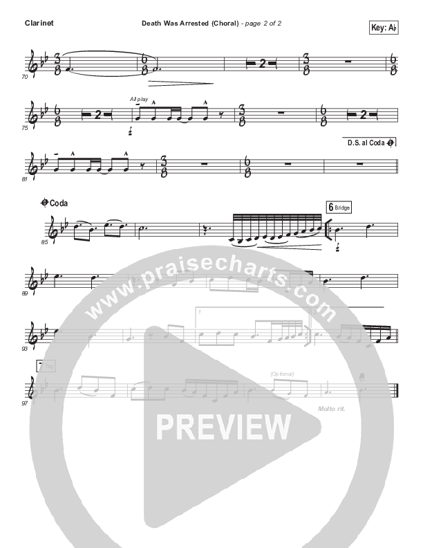Death Was Arrested (Choral Anthem SATB) Clarinet (North Point Worship / Arr. Luke Gambill)