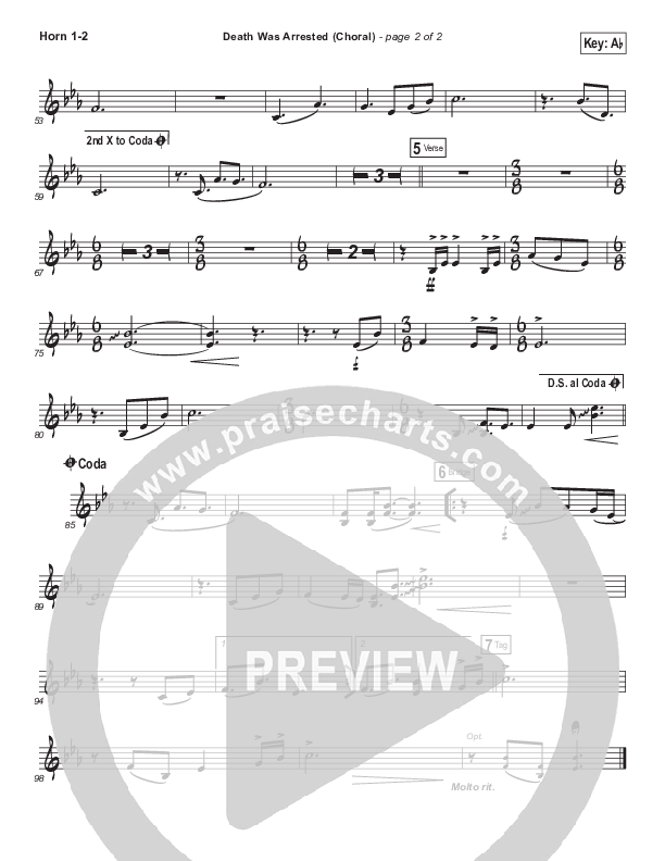 Death Was Arrested (Choral Anthem SATB) French Horn 1/2 (North Point Worship / Arr. Luke Gambill)