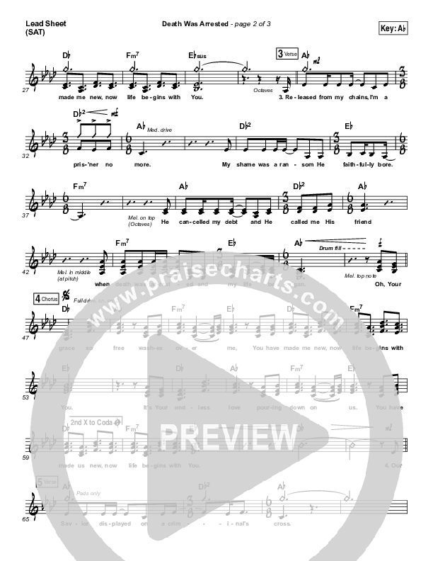 Death Was Arrested (Choral Anthem SATB) Lead Sheet (SAT) (North Point Worship / Arr. Luke Gambill)