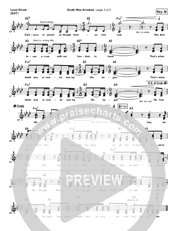 Death Was Arrested (Choral Anthem SATB) Lead Sheet (SAT) (North Point Worship / Arr. Luke Gambill)