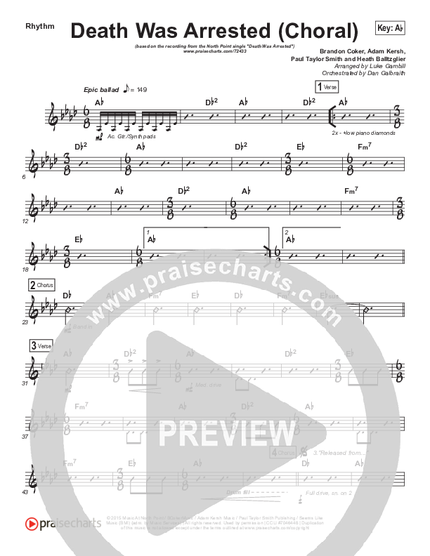 Death Was Arrested (Choral Anthem SATB) Rhythm Chart (North Point Worship / Arr. Luke Gambill)