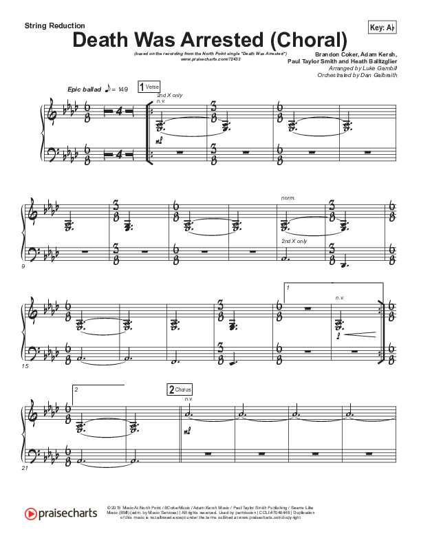 Death Was Arrested (Choral Anthem SATB) Synth Strings (North Point Worship / Arr. Luke Gambill)