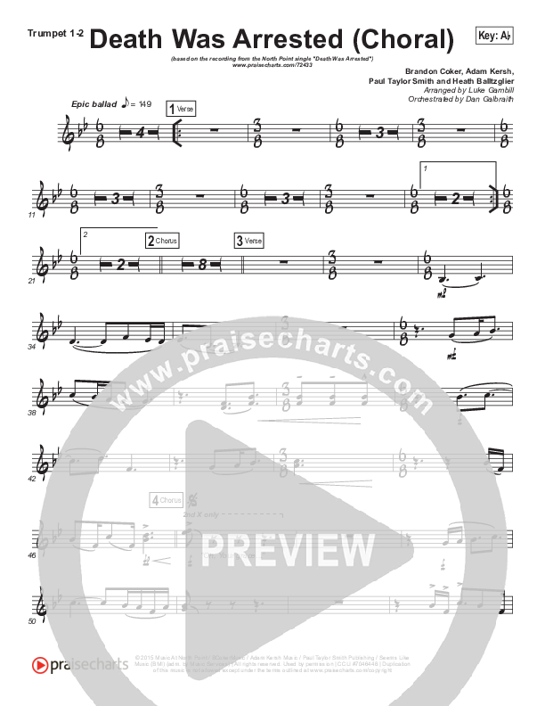 Death Was Arrested (Choral Anthem SATB) Brass Pack (North Point Worship / Arr. Luke Gambill)