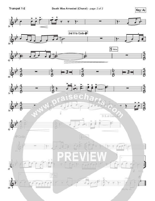 Death Was Arrested (Choral Anthem SATB) Trumpet 1,2 (North Point Worship / Arr. Luke Gambill)
