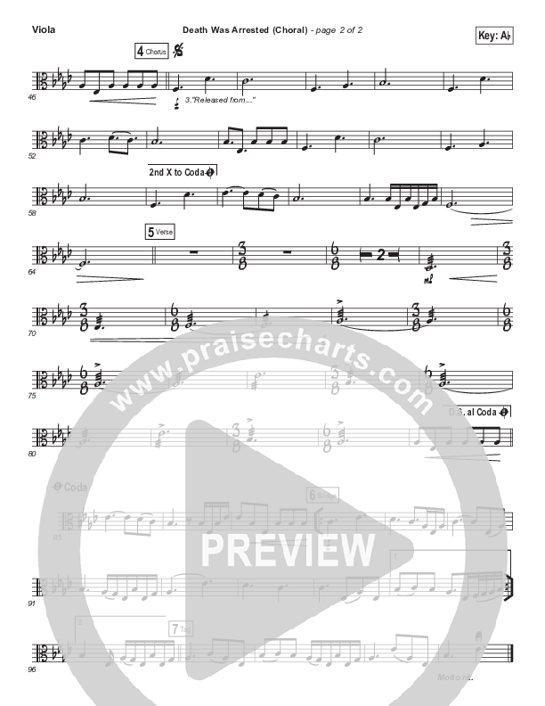 Death Was Arrested (Choral Anthem SATB) Viola (North Point Worship / Arr. Luke Gambill)