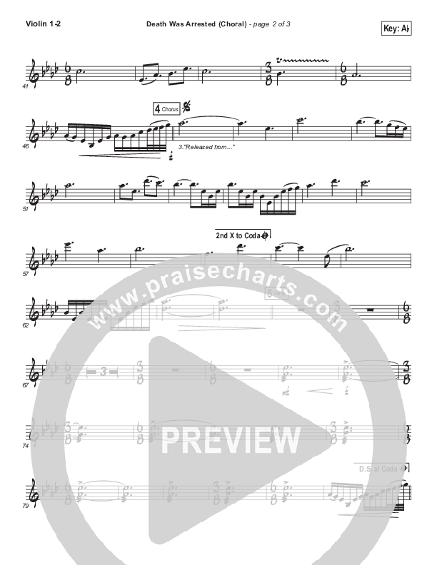 Death Was Arrested (Choral Anthem SATB) Violin 1/2 (North Point Worship / Arr. Luke Gambill)