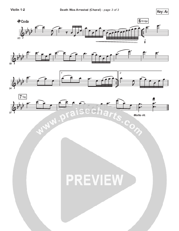 Death Was Arrested (Choral Anthem SATB) Violin 1/2 (North Point Worship / Arr. Luke Gambill)