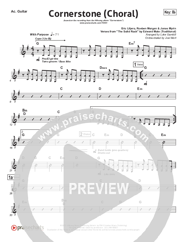 Cornerstone (Choral Anthem SATB) Acoustic Guitar (Hillsong Worship / Arr. Luke Gambill)