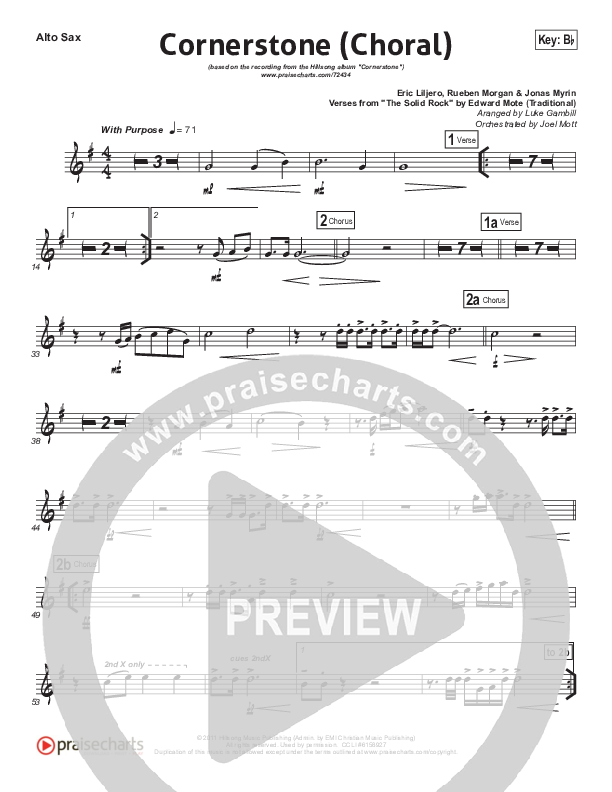 Cornerstone (Choral Anthem SATB) Alto Sax (Hillsong Worship / Arr. Luke Gambill)