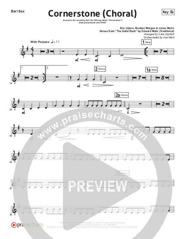 Cornerstone (Choral Anthem SATB) Bari Sax (Hillsong Worship / Arr. Luke Gambill)