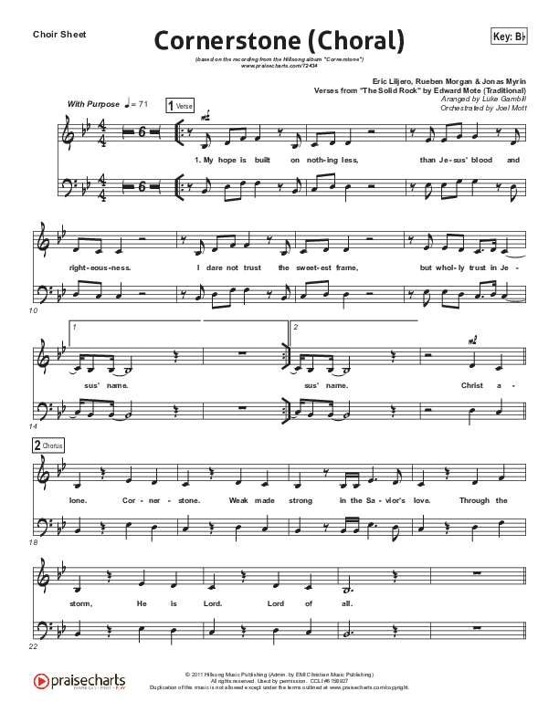 Cornerstone (Choral Anthem SATB) Choir Sheet (SATB) (Hillsong Worship / Arr. Luke Gambill)