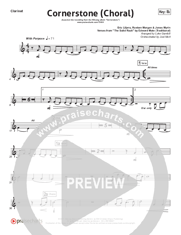 Cornerstone (Choral Anthem SATB) Clarinet (Hillsong Worship / Arr. Luke Gambill)