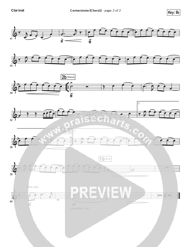 Cornerstone (Choral Anthem SATB) Clarinet (Hillsong Worship / Arr. Luke Gambill)