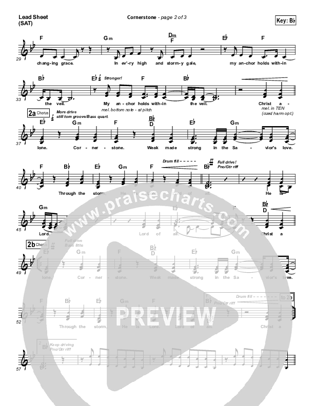 Cornerstone (Choral Anthem SATB) Lead Sheet (SAT) (Hillsong Worship / Arr. Luke Gambill)