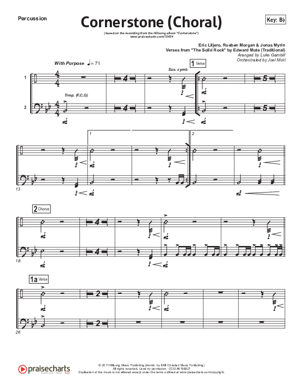 Cornerstone (Choral Anthem SATB) Percussion (Hillsong Worship / Arr. Luke Gambill)