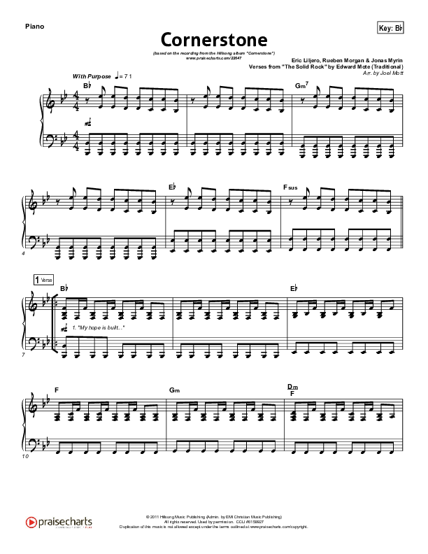 Cornerstone (Choral Anthem SATB) Piano Sheet (Hillsong Worship / Arr. Luke Gambill)
