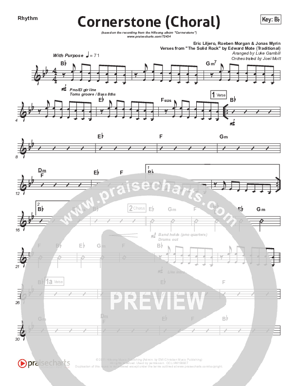 Cornerstone (Choral Anthem SATB) Rhythm Chart (Hillsong Worship / Arr. Luke Gambill)