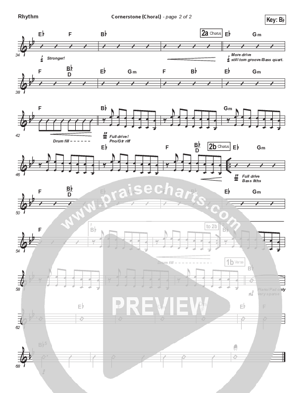 Cornerstone (Choral Anthem SATB) Rhythm Chart (Hillsong Worship / Arr. Luke Gambill)