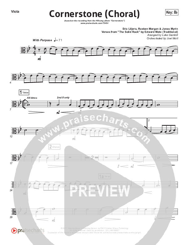 Cornerstone (Choral Anthem SATB) Viola (Hillsong Worship / Arr. Luke Gambill)