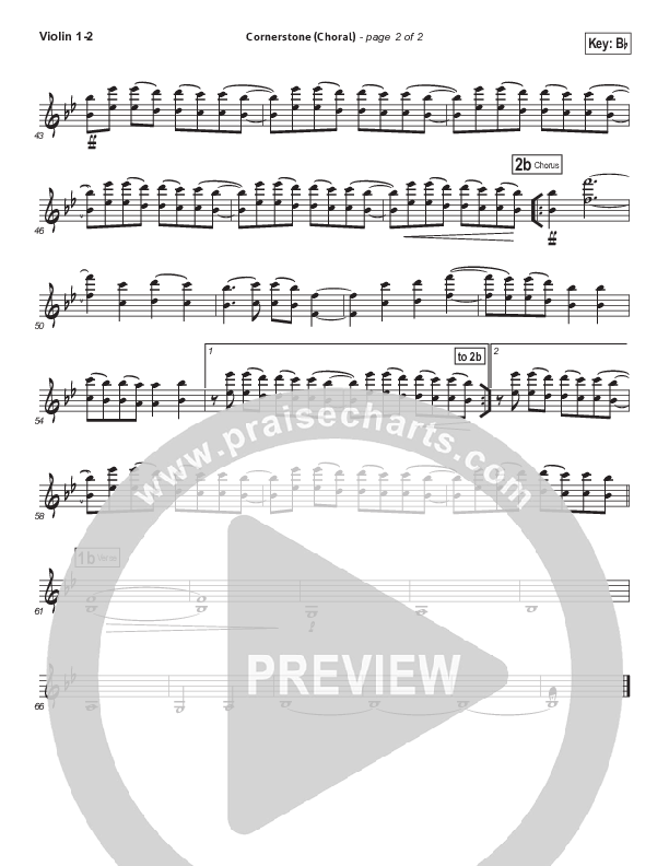 Cornerstone (Choral Anthem SATB) Violin 1/2 (Hillsong Worship / Arr. Luke Gambill)