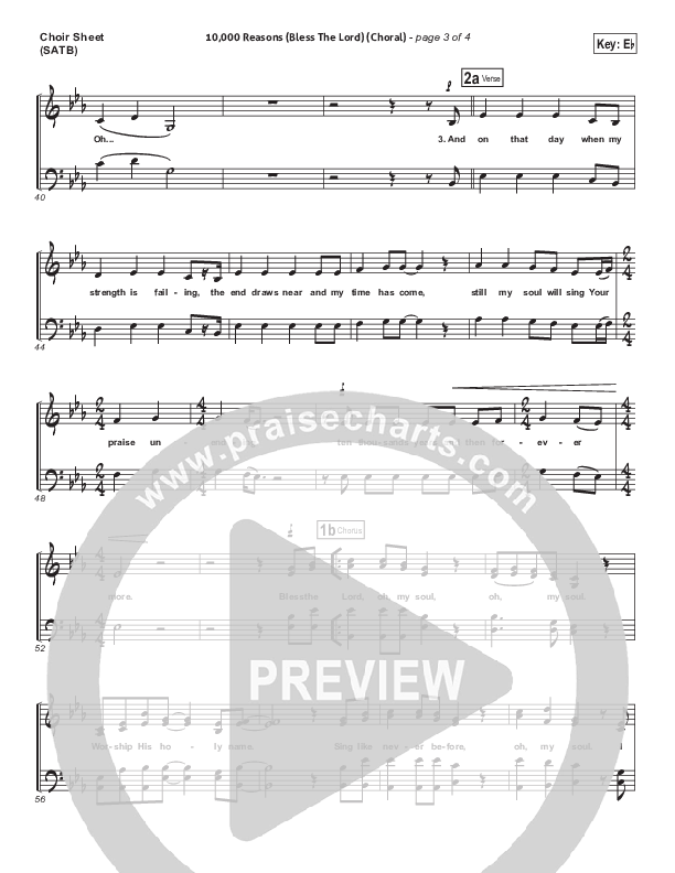 10,000 Reasons (Bless The Lord) (Choral Anthem SATB) Choir Vocals (SATB) (Matt Redman / Passion / Arr. Luke Gambill)