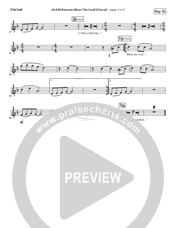 10,000 Reasons (Bless The Lord) (Choral Anthem SATB) Clarinet (Matt Redman / Passion / Arr. Luke Gambill)