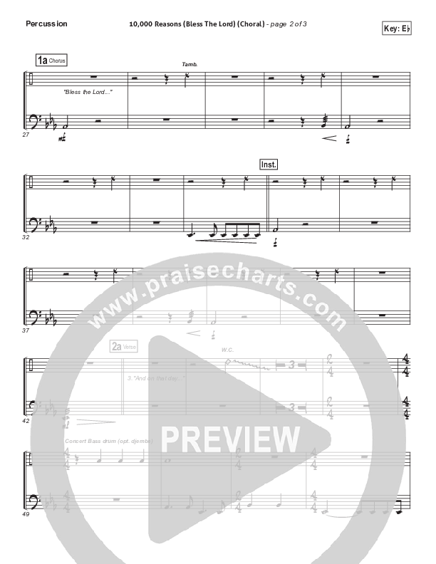 10,000 Reasons (Bless The Lord) (Choral Anthem SATB) Percussion (Matt Redman / Passion / Arr. Luke Gambill)